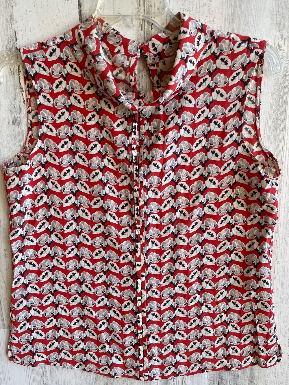 Tory Burch Orange Red Floral-Print Sleeveless Button Front Top 100% Silk SZ M